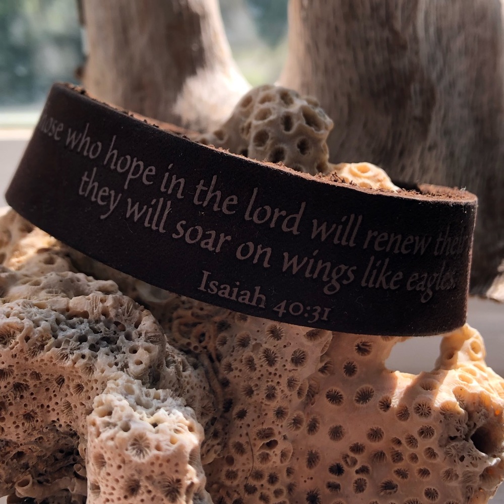 Isaiah 40:31 bible verse leather bracelet